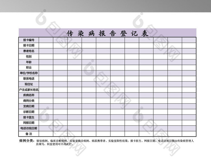 Excel传染病报告登记表模板