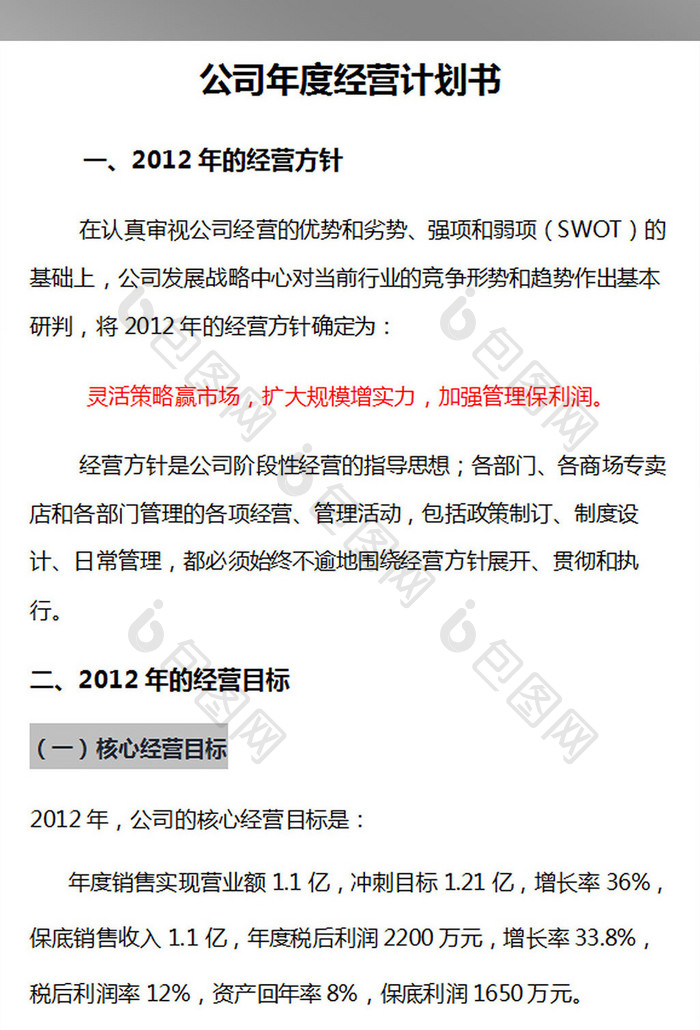 公司年度经营计划