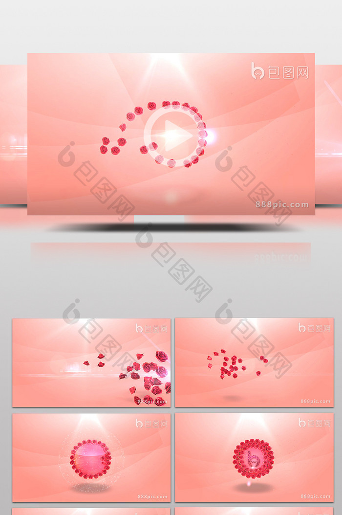 玫瑰花汇聚logo片头动画含音频AE模板