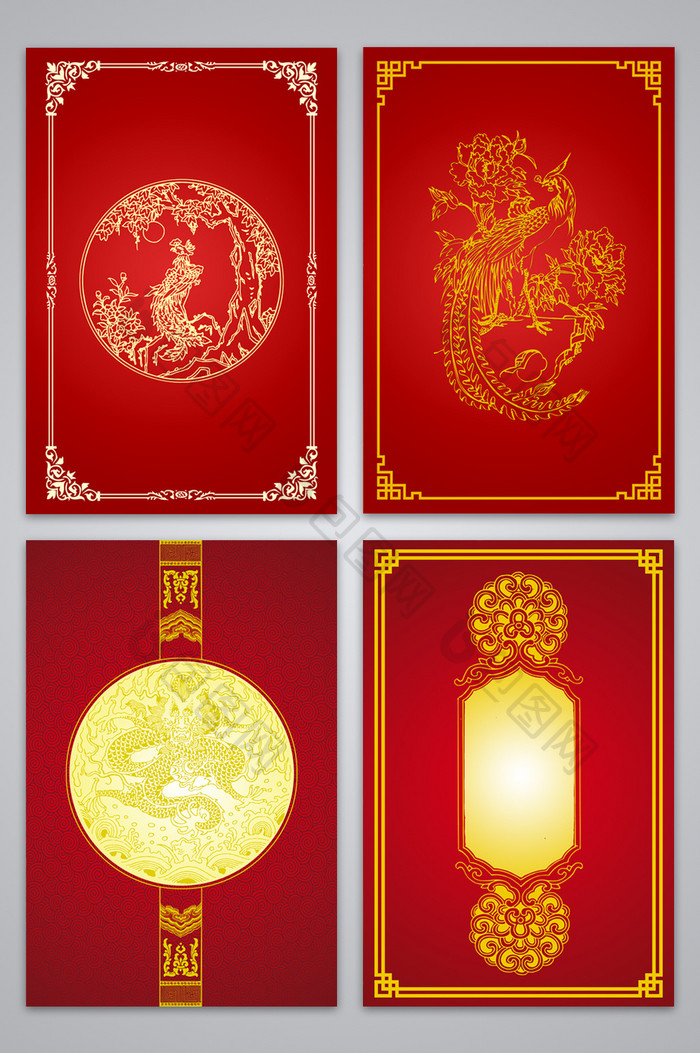 中国风红色传统花纹底纹PSD分层背景