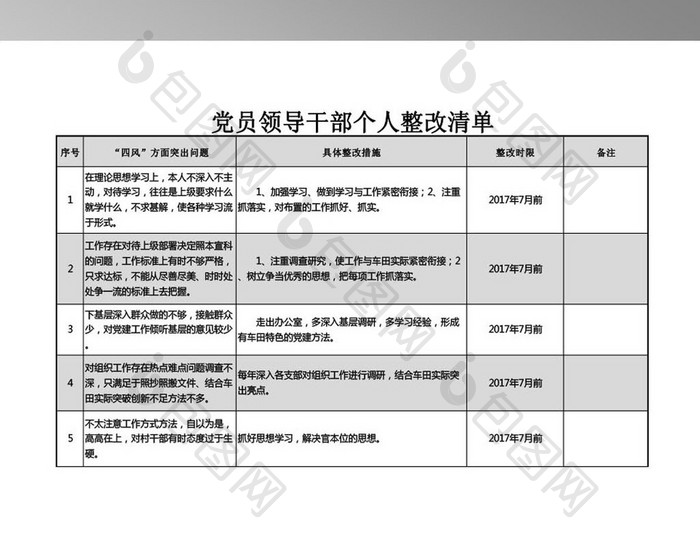 党员领导干部个人整改清单