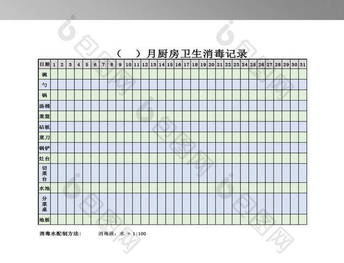 幼儿园卫生消毒记录表