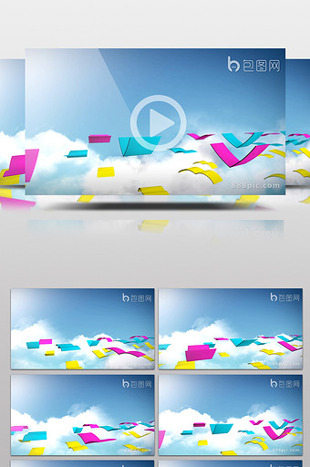 飞翔在蓝天白云的彩色书本循环背景视频素材图片