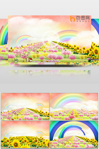 清新花海彩虹儿童节背景图片