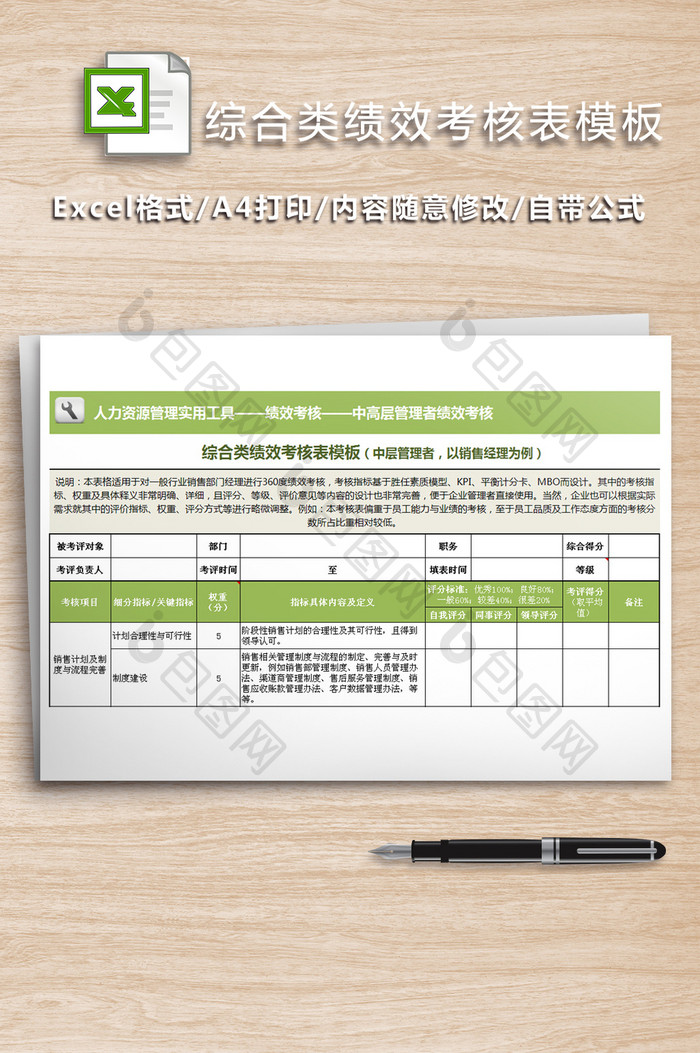 综合类绩效考核表模版