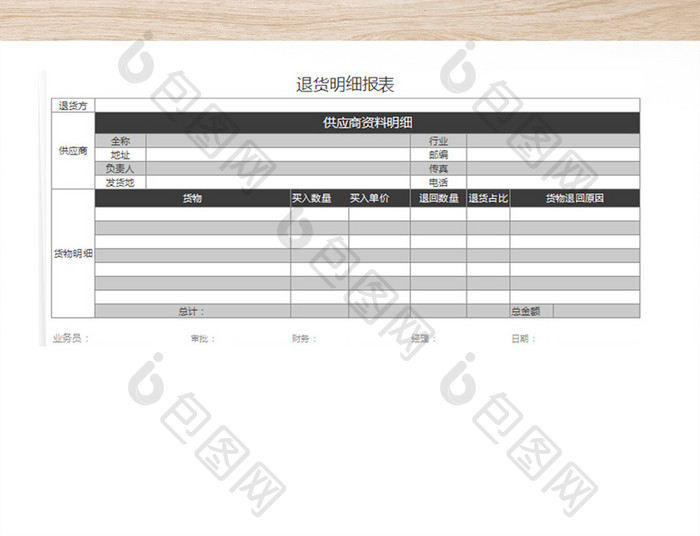 公司仓库退货明细报表