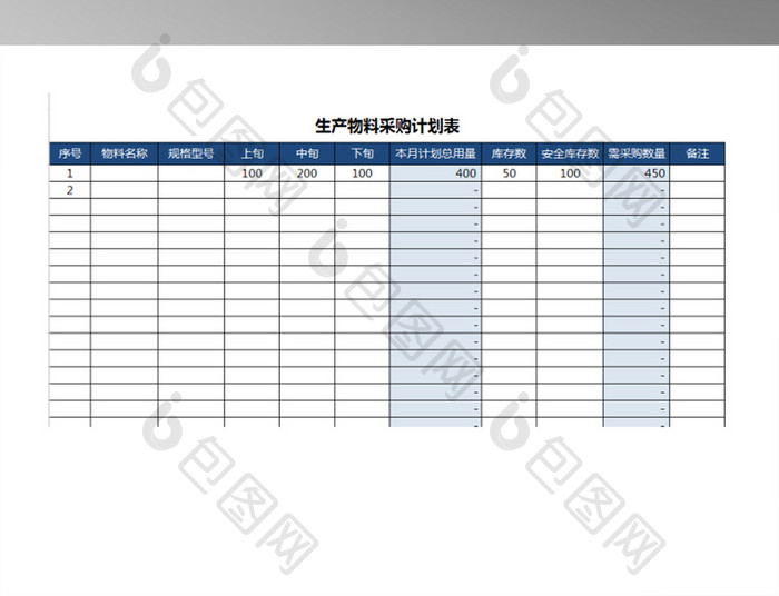 生产物料采购计划表通用