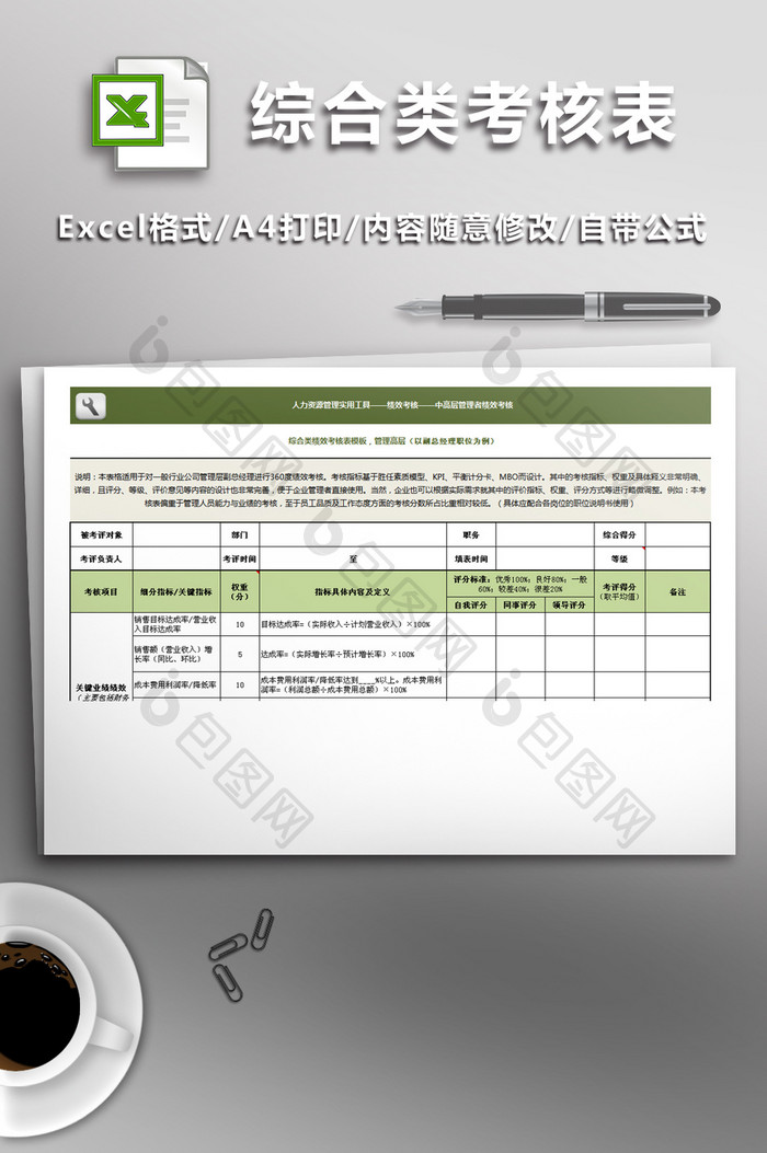 综合类绩效考核表模板（管理高层）