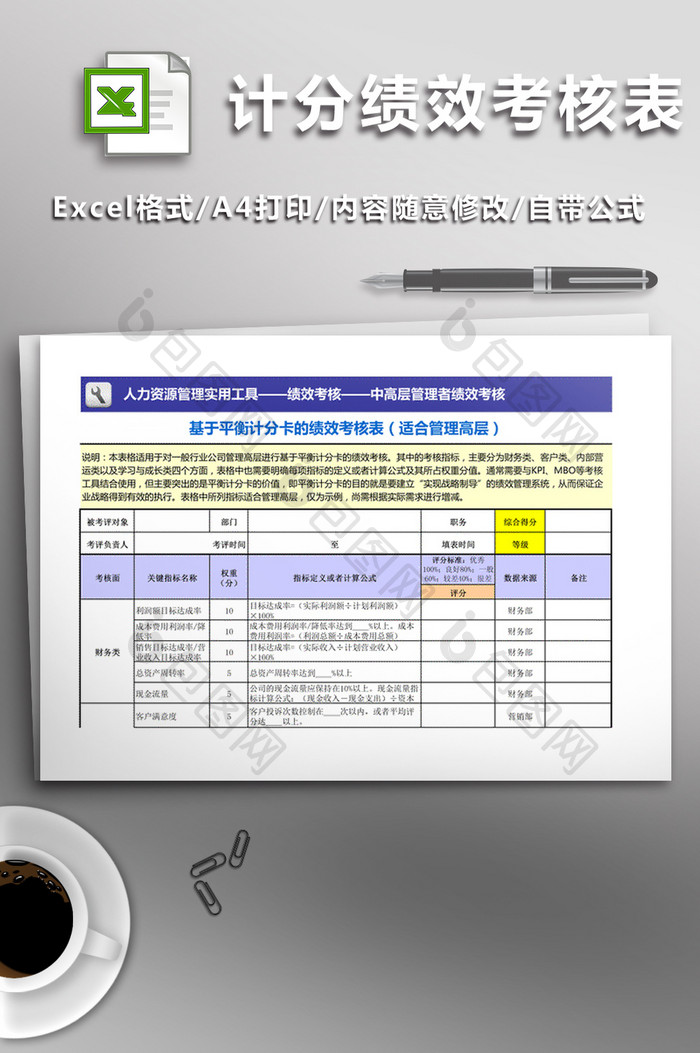 基于平衡计分卡绩效考核表（管理高层）模板