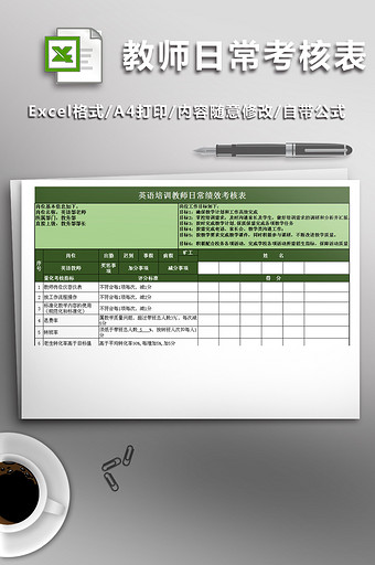 英语培训教师日常绩效考核表图片