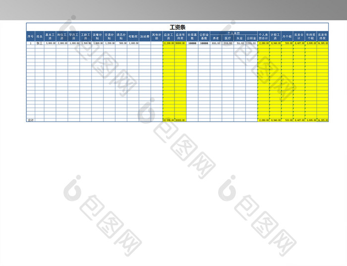 工资表格（自动计算）