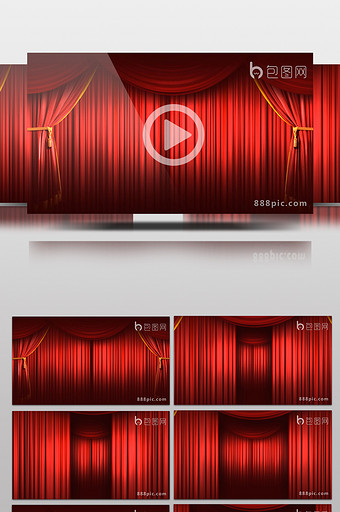 舞台红色幕布拉开动画循环背景高清视频素材图片
