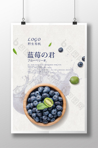 创意日本风素雅简约蓝莓海报图片