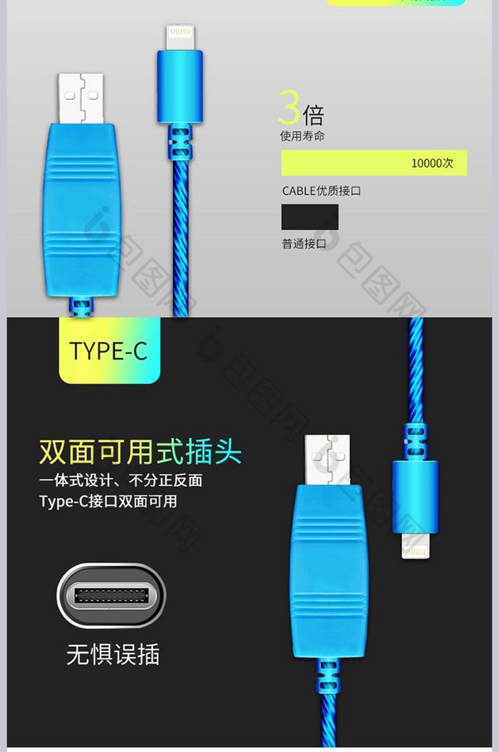 淘宝时尚炫酷数据线充电详情页