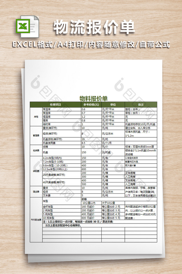 物流公司对外报价表单