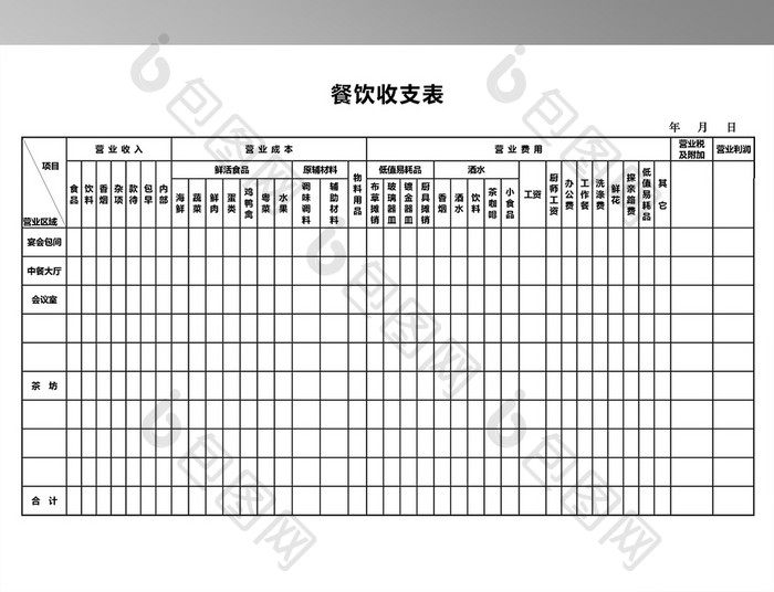 餐饮收支表word文档