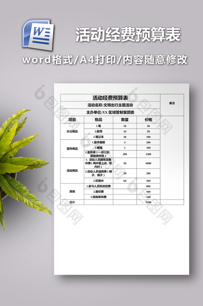 活动经费预算表模板图片图片