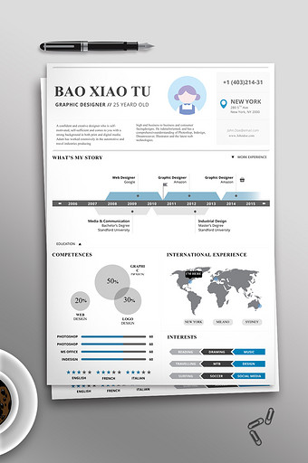 创意简洁英文word格式个人简历模板图片