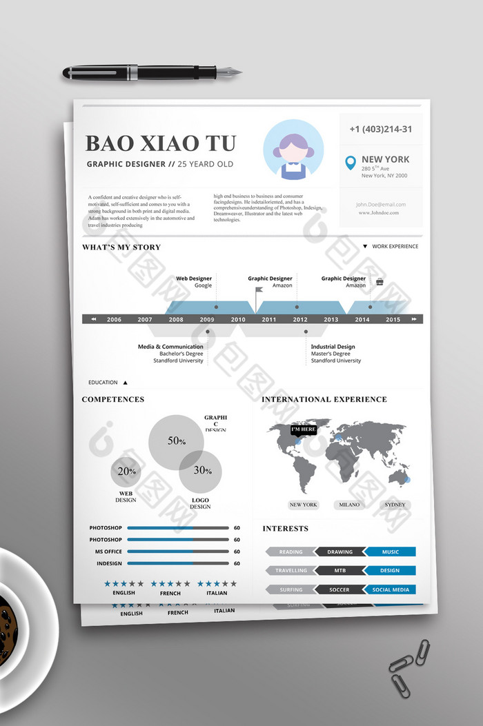 创意简洁英文word格式个人简历模板图片图片