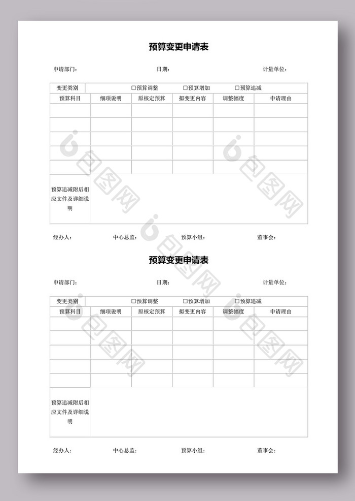 预算变更申请表模板