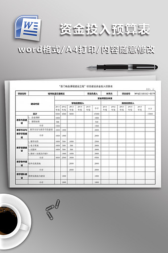 资金投入预算表模板图片