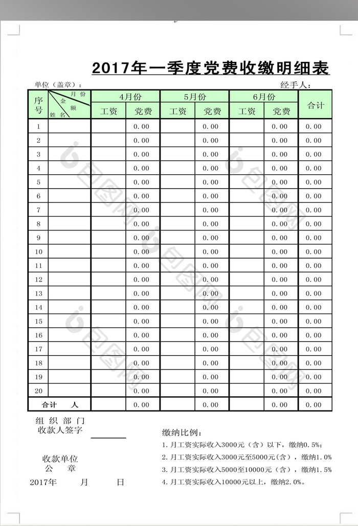 党费收缴明细表模板