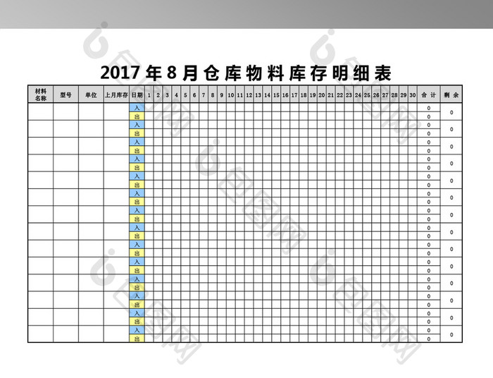 仓库物料库存明细表