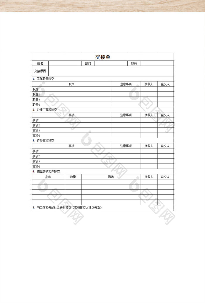 工作交接清单(可作为离职、调岗人员使用)