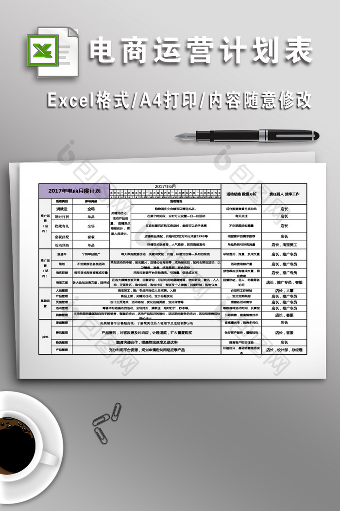 电商运营计划表格月计划年计划