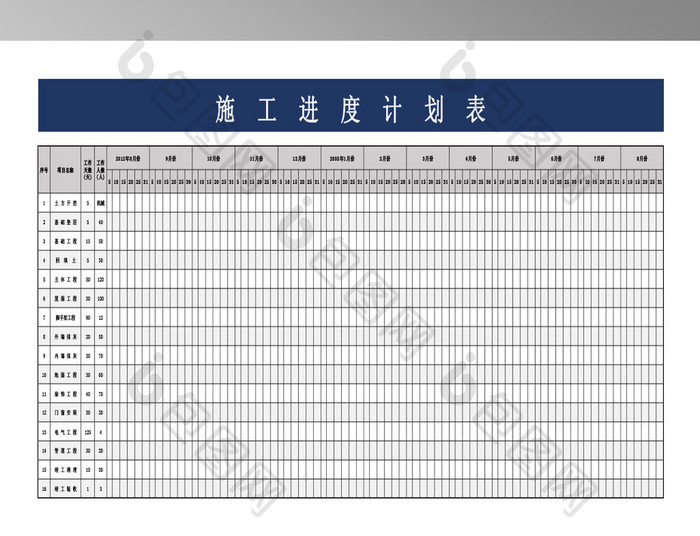 建筑工程施工进度计划表典型范本