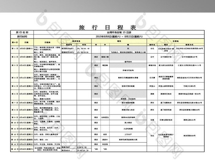 全面旅游计划模板