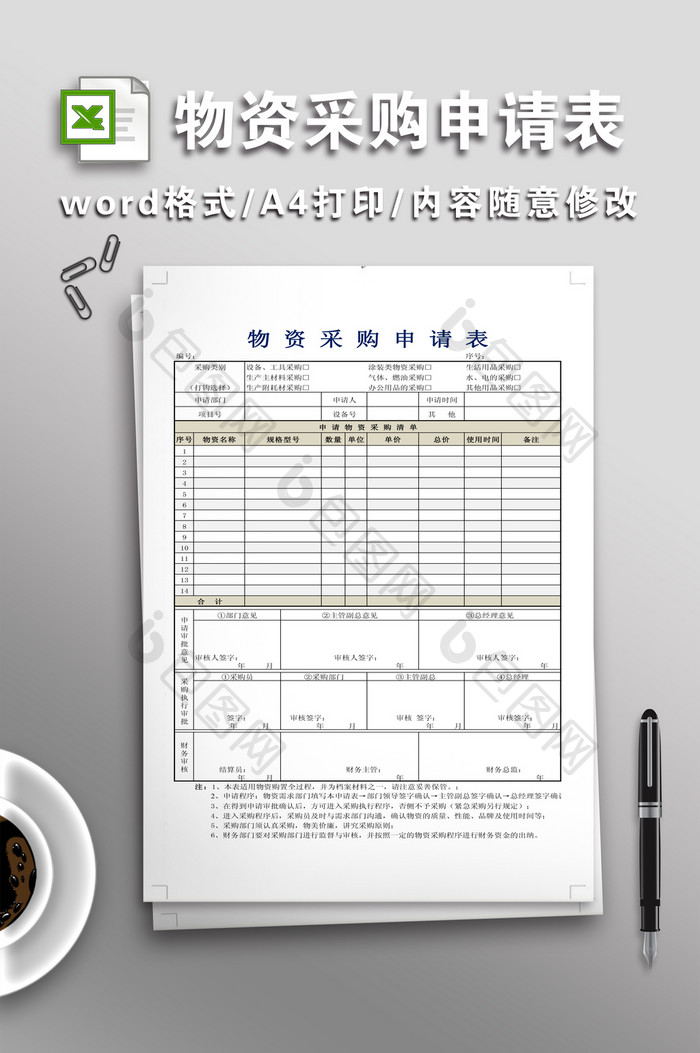 物资采购申请表模板