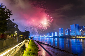 福建福州城市烟花灯光秀