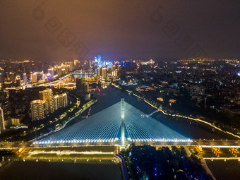 福建福州三县洲大桥夜景航拍摄影图
