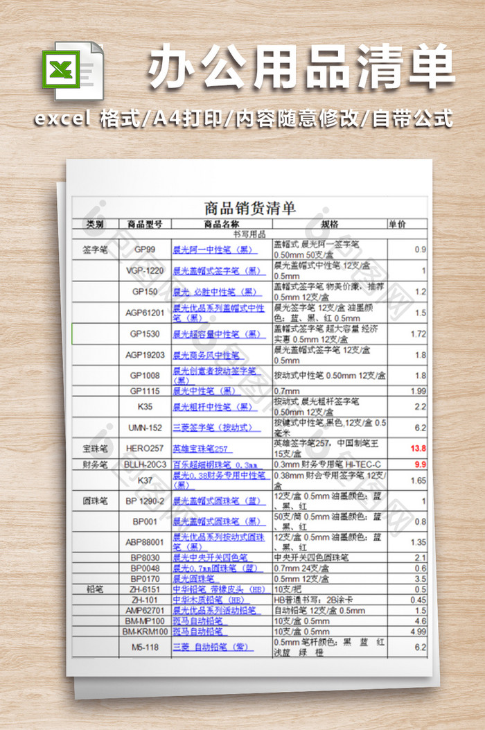 办公用品清单及报价（超全）