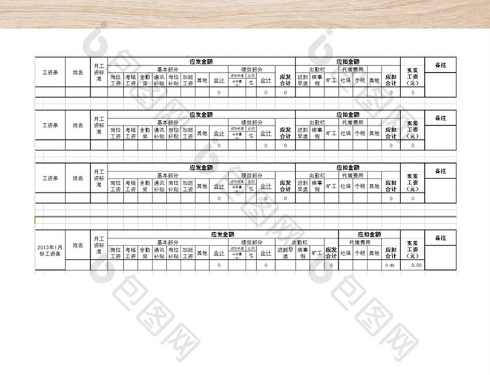 公司财务部门工资条表格