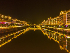 湖南通道侗族少数民族县城夜景摄影图