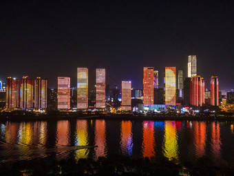 湖南长沙城市夜景灯光航拍摄影图