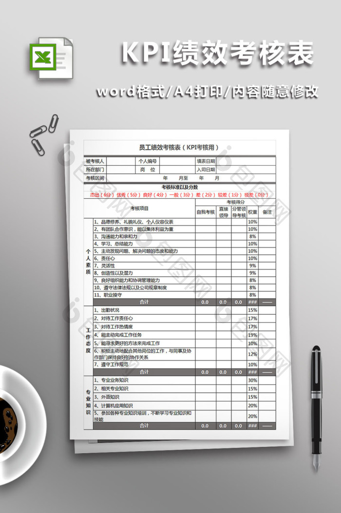 KPI绩效考核表下载-包图网