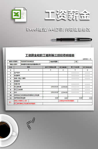 工资薪金和职工福利等三项经费明细表图片