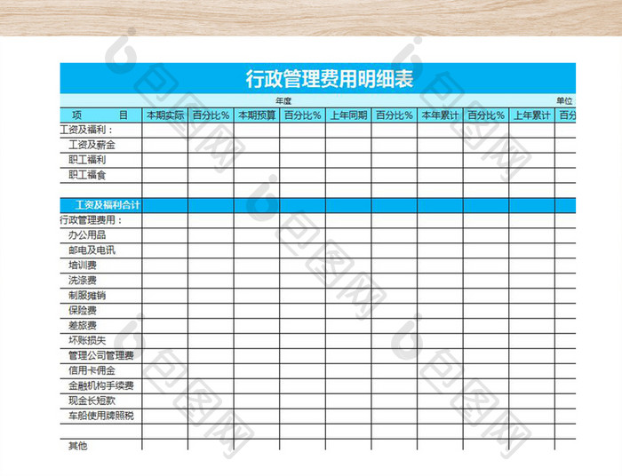 行政管理费用明细表格