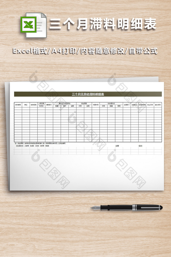 三个月无异动滞料明细表模板