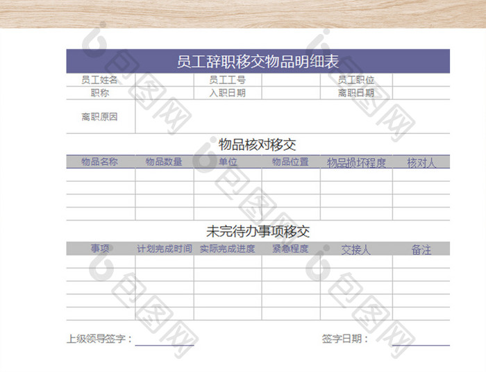 员工辞职移交物品明细表