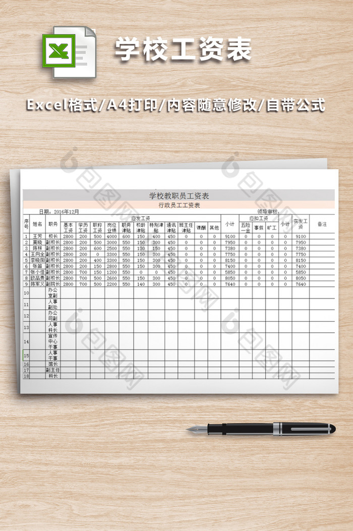 学校工资表表格模版通用图片图片