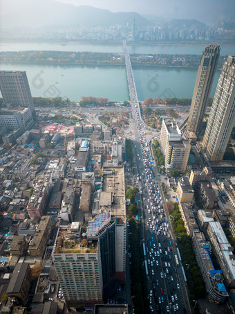 城市大道拥堵交通<strong>车</strong>辆行驶航拍长沙摄影图