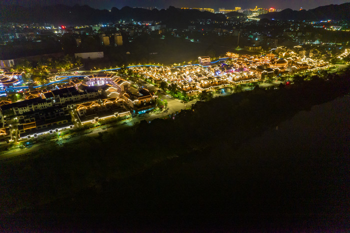 崇左太平府太平古城夜景灯光航拍