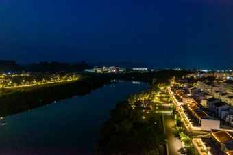 广西崇左太平府太平古城夜景灯光航拍