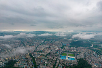 广西桂林城市<strong>云海</strong>五云雾航拍