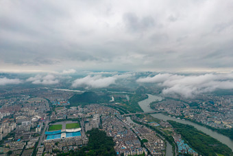 广西桂林城市云海五云雾航拍