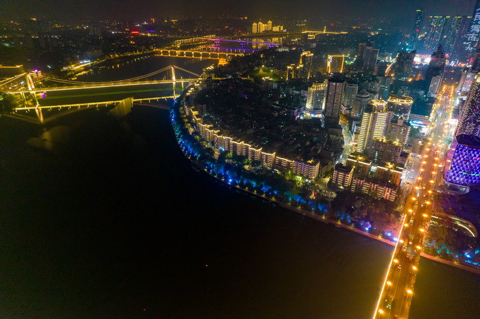 广西柳州城市风光夜景航拍